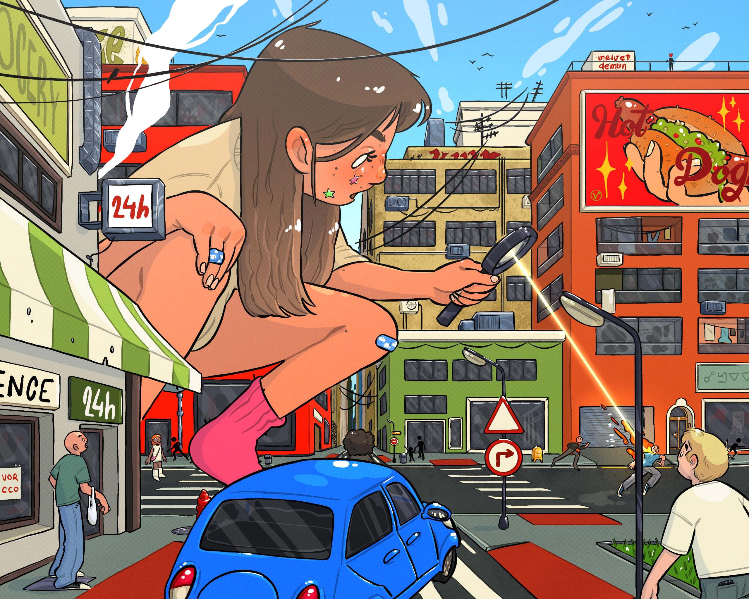 En Illustration with the concept of a playground as a miniature city, where humans are like ants to the children playing in it. Es Ilustración con el concepto de un parque de juegos como una ciudad en miniatura, donde los humanos son como hormigas para lo