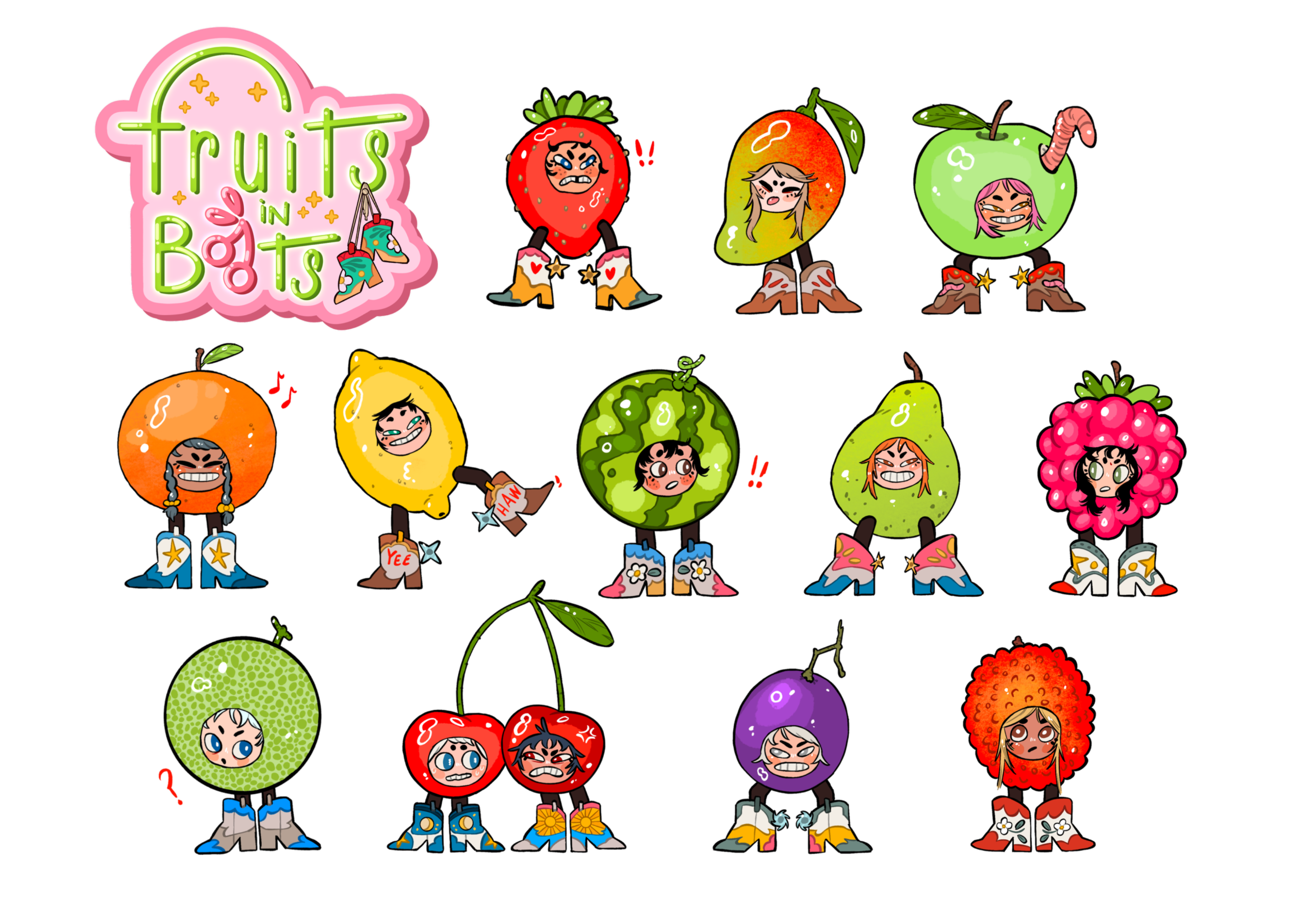 En Cowboy fruit concept. These designs were later used for the creation of a series of stickers. I was looking for a friendly and eye-catching design, to all audiences. Es Concepto de frutas vaqueras. Estes diseños fueron utilizados posteriormente para la